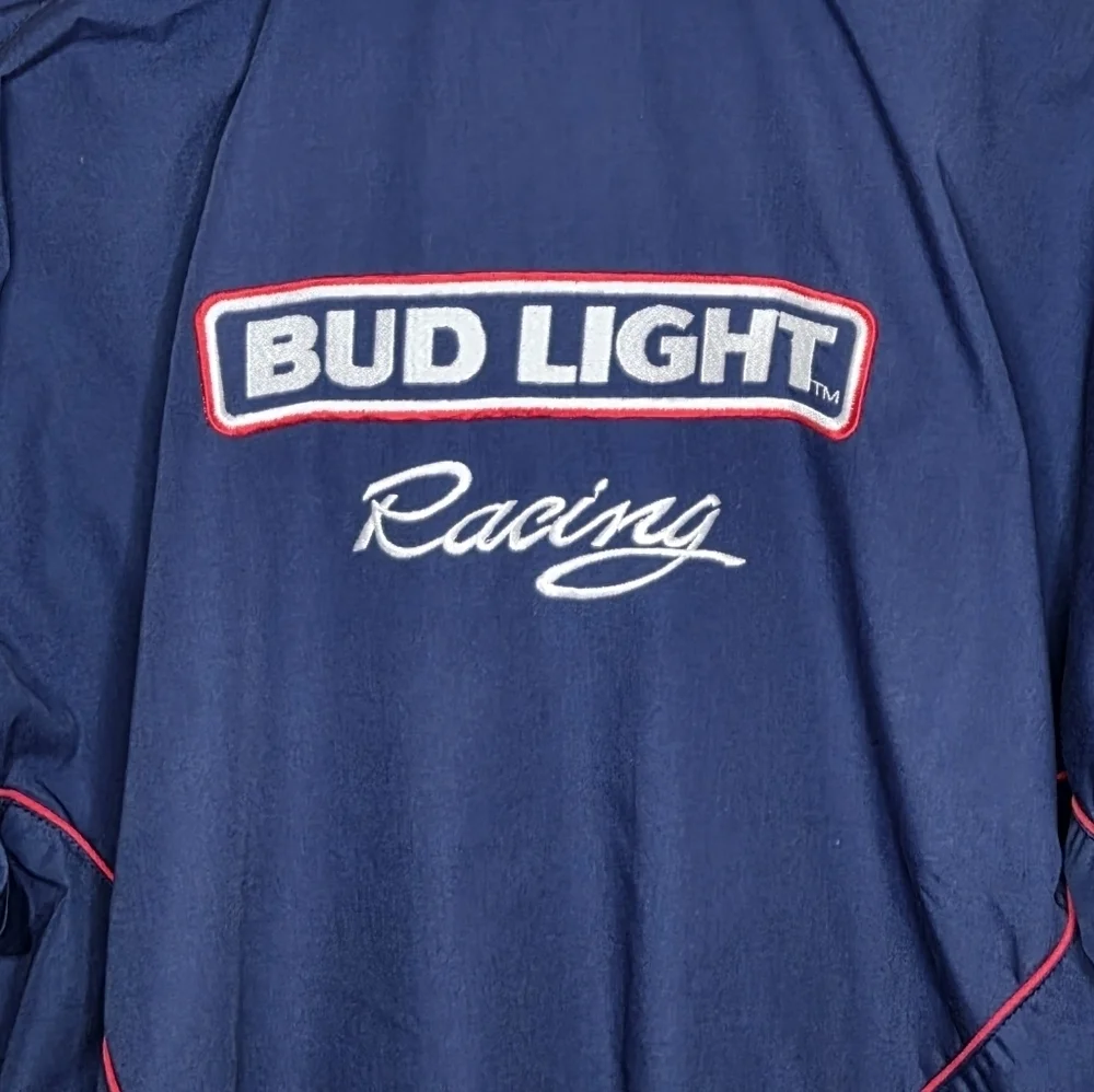Vintage Bud Light Racing Navy Blue Red & White Jacket Size Large